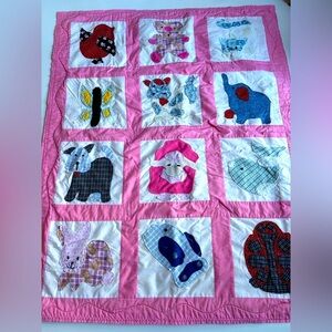 Pink Elephant Applique Baby Quilt